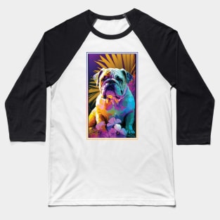 Bulldog Vibrant Tropical Flower Tall Digital Oil Painting Portrait 3 Baseball T-Shirt